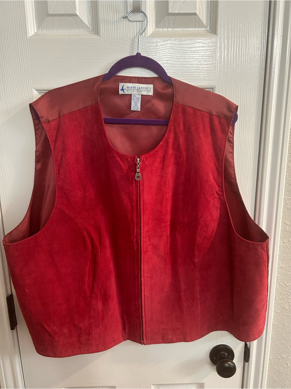 Marsh Landing II Red Suede Leather Vest Women 3X Plus Size Full Zip VTG